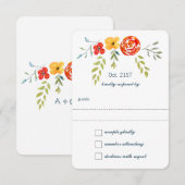 Waterverf Rustic Floral Garland Folk Art Wedding RSVP Kaartje (Voorkant / Achterkant)