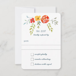 Waterverf Rustic Floral Garland Folk Art Wedding RSVP Kaartje