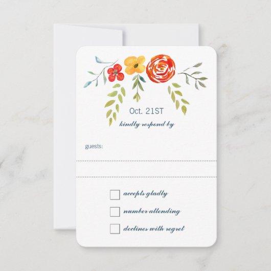 Waterverf Rustic Floral Garland Folk Art Wedding RSVP Kaartje (Voorkant)