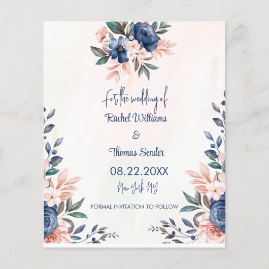 Waterverf Rustic Floral Wedding Save the Date F Flyer (Achterkant)