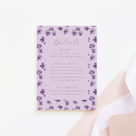 Waterverf Rustic Flowers Paars Wedding Details Informatiekaartje