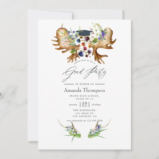 Waterverf Rustic Forest Graduation Party Kaart (Voorkant)