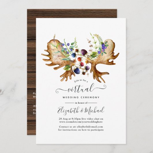 Waterverf Rustic Forest Online Virtual Wedding Kaart (Voorkant / Achterkant)