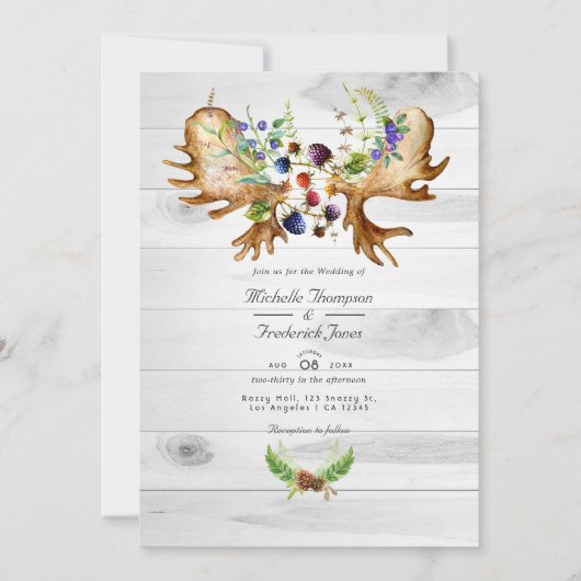 Waterverf Rustic Forest QR Code RSVP Wedding Kaart (Voorkant)