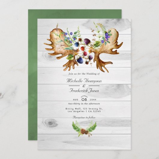 Waterverf Rustic Forest QR Code RSVP Wedding Kaart (Voorkant / Achterkant)