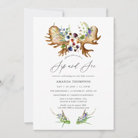 Waterverf Rustic Forest Sip en See Party Kaart (Voorkant)