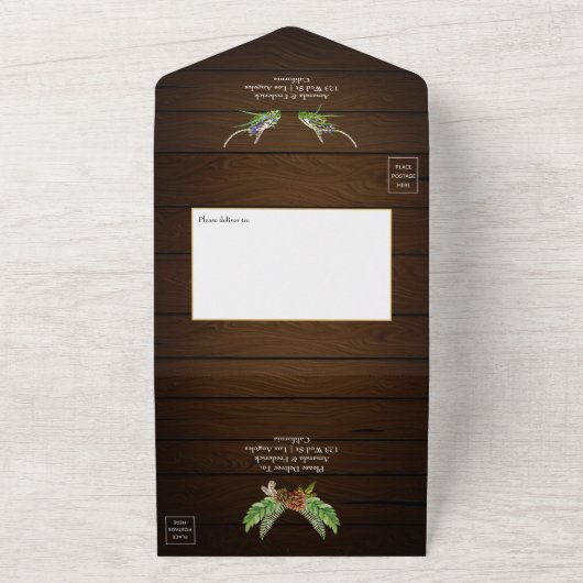 Waterverf Rustic Forest Wedding All In One Uitnodiging (Buitenkant)