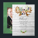 Waterverf Rustic Forest Wedding Foto Kaart<br><div class="desc">Roodbaarzen met een rendabele wilde bosgrond luncheon-uitnodiging met handbeschilderde waterverf bouquets met bosbessen - bosbessen, bramen en tapijten, dennenaaltjes, veerboten, veren en elastische hoorns. De foto op het achterste is facultatief. Als u eerder het zou verwijderen, scrol neer aan de bodem van "deze sjabloon"aanpast en op "uitgeeft Gebruikend het Hulpmiddel...</div>