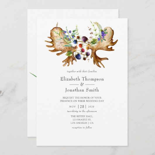 Waterverf Rustic Forest Wedding Kaart (Voorkant / Achterkant)