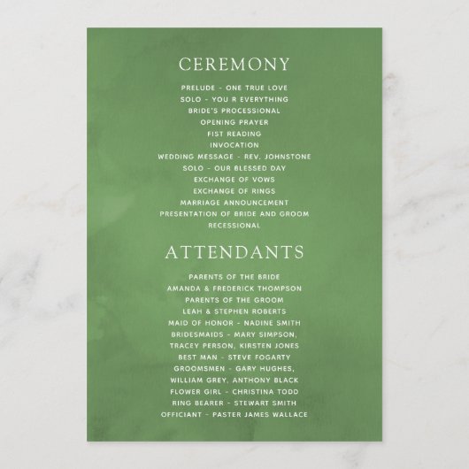 Waterverf Rustic Forest Wedding Programmakaart (Achterkant)