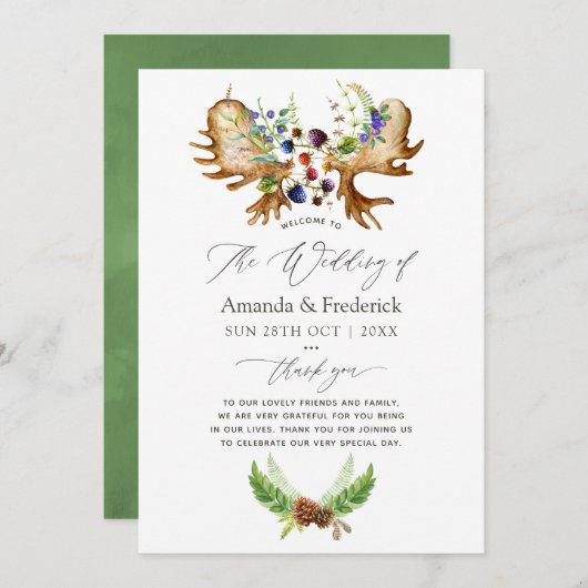 Waterverf Rustic Forest Wedding Programmakaart (Voorkant / Achterkant)