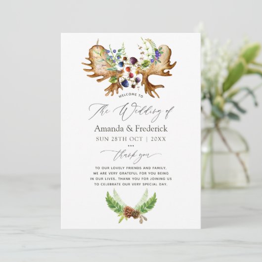 Waterverf Rustic Forest Wedding Programmakaart (Staand voorkant)