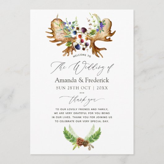 Waterverf Rustic Forest Wedding Programmakaart (Voorkant)