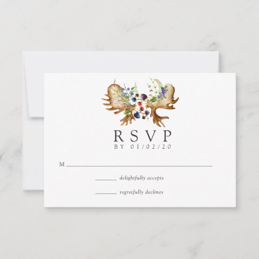 Waterverf Rustic Forest Wedding RSVP Kaartje (Voorkant)