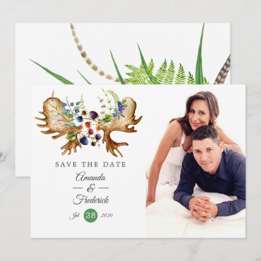 Waterverf Rustic Forest Wedding Save The Date (Voorkant / Achterkant)