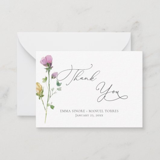 Waterverf Rustic Garden Rozen Hartelijk dank Notitiekaartje (Voorkant)