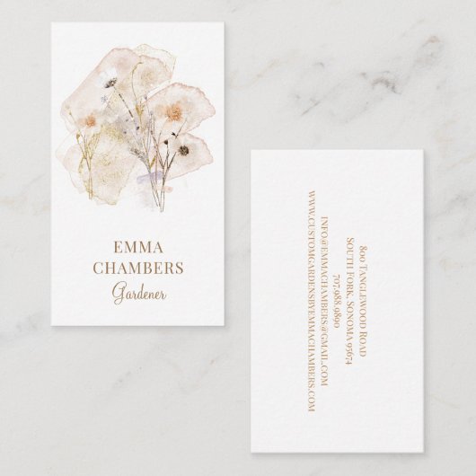  Waterverf Rustic geperste bloemen Gardener Visitekaartje (Voorkant / Achterkant)