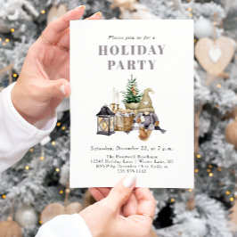 Waterverf Rustic Gnome Holiday Party Invitation Feestdagenkaart