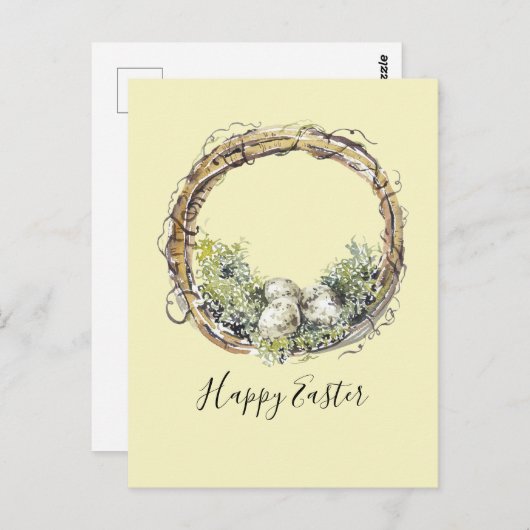 Waterverf Rustic Grapevine & Egg Nest Pasen Briefkaart (Voorkant / Achterkant)