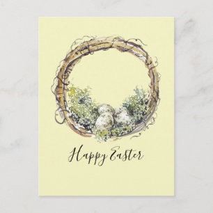 Waterverf Rustic Grapevine & Egg Nest Pasen Briefkaart