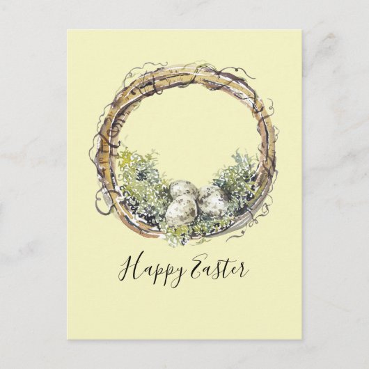 Waterverf Rustic Grapevine & Egg Nest Pasen Briefkaart (Voorkant)