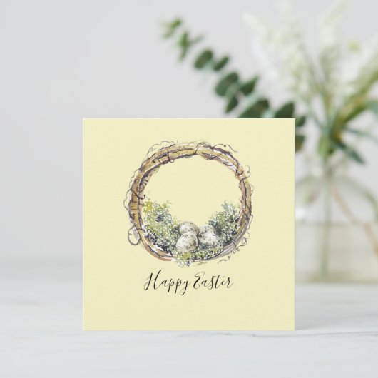 Waterverf Rustic Grapevine & Egg Nest Pasen Kaart (Staand voorkant)