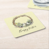 Waterverf Rustic Grapevine & Egg Nest Pasen Kartonnen Onderzetters (Schuin)