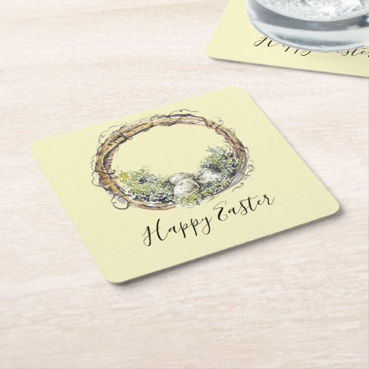 Waterverf Rustic Grapevine & Egg Nest Pasen Kartonnen Onderzetters (Schuin)