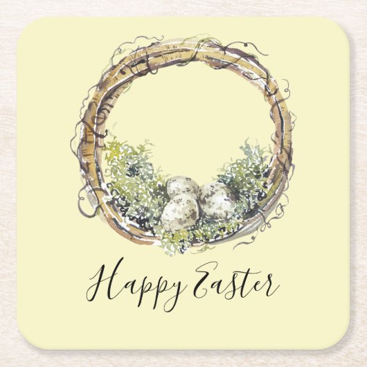 Waterverf Rustic Grapevine & Egg Nest Pasen Kartonnen Onderzetters (Voorkant)