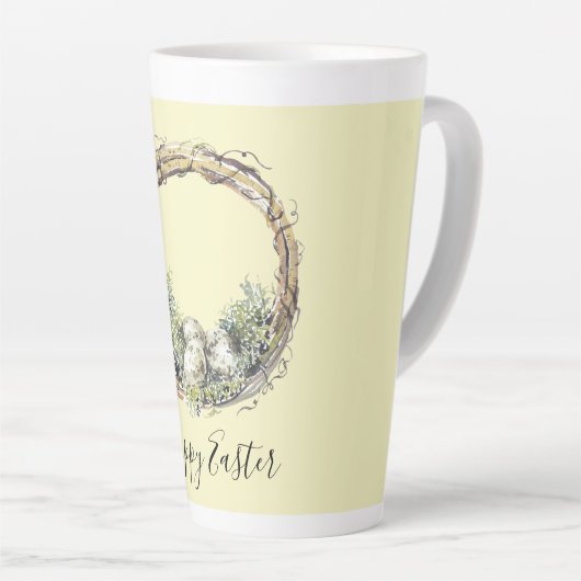 Waterverf Rustic Grapevine & Egg Nest Pasen Latte Mok (Rechterhoek)