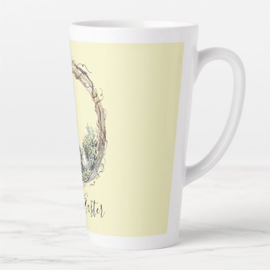 Waterverf Rustic Grapevine & Egg Nest Pasen Latte Mok (Rechts)