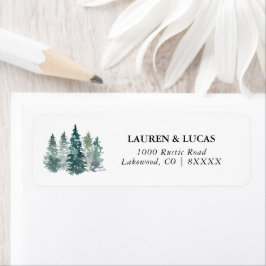 Waterverf Rustic Green Pine Forest Trees Wedding Etiket