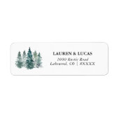 Waterverf Rustic Green Pine Forest Trees Wedding Etiket (Voorkant)