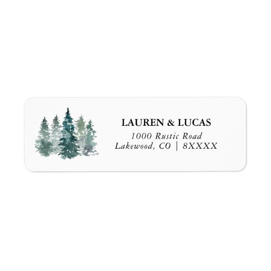 Waterverf Rustic Green Pine Forest Trees Wedding Etiket (Voorkant)