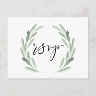 Waterverf Rustic Green Wreath Wedding RSVP Uitnodiging Briefkaart