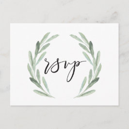 Waterverf Rustic Green Wreath Wedding RSVP Uitnodiging Briefkaart