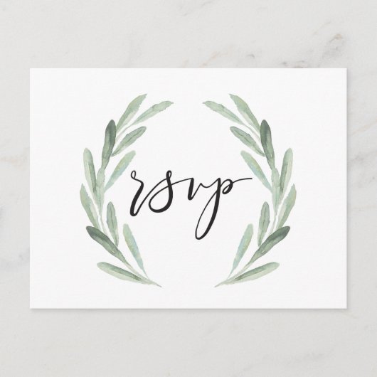 Waterverf Rustic Green Wreath Wedding RSVP Uitnodiging Briefkaart (Voorkant)