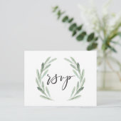 Waterverf Rustic Green Wreath Wedding RSVP Uitnodiging Briefkaart (Staand voorkant)