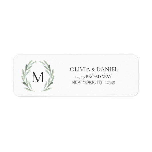 Waterverf Rustic Green WreatReturn Address Etiket (Voorkant)
