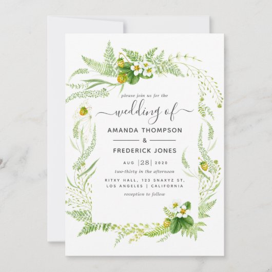 Waterverf Rustic Greenery Wedding Kaart (Voorkant)