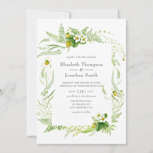 Waterverf Rustic Greenery Wedding Kaart (Voorkant)