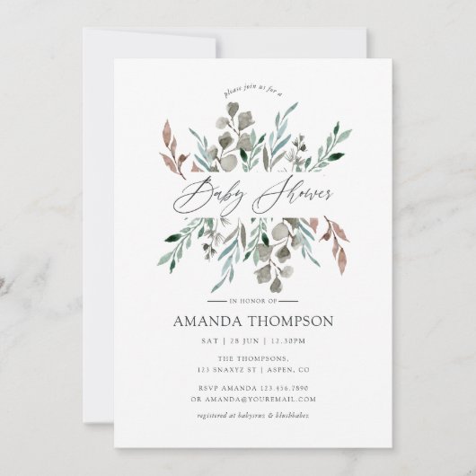 Waterverf Rustic Greenery Winter Baby shower Kaart (Voorkant)