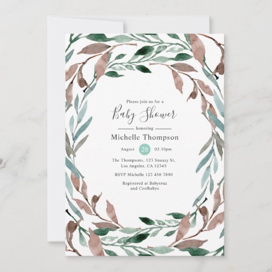 Waterverf Rustic Greenery Winter Baby shower Kaart (Voorkant)