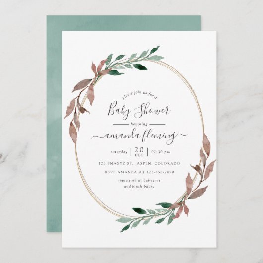 Waterverf Rustic Greenery Winter Baby shower Kaart (Voorkant / Achterkant)