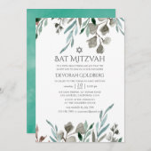 Waterverf Rustic Greenery Winter Bat Mitzvah Kaart (Voorkant / Achterkant)