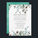 Waterverf Rustic Greenery Winter Bat Mitzvah Kaart<br><div class="desc">Waterverf verlaat winterbat mitzvah uitnodiging ontworpen om snel en gemakkelijk te worden aangepast voor uw speciale dag.</div>