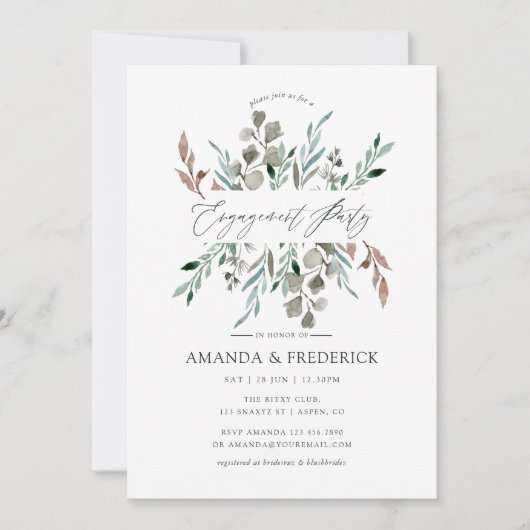Waterverf Rustic Greenery Winter Engagement Party Kaart (Voorkant)