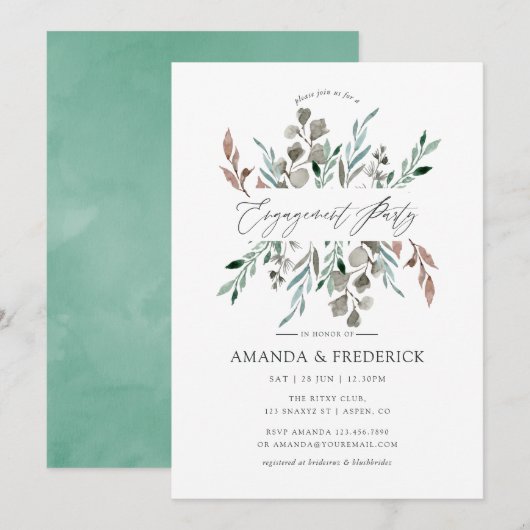 Waterverf Rustic Greenery Winter Engagement Party Kaart (Voorkant / Achterkant)