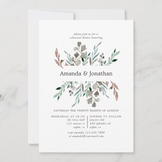 Waterverf Rustic Greenery Winter Rehearsal Dinner Kaart (Voorkant)