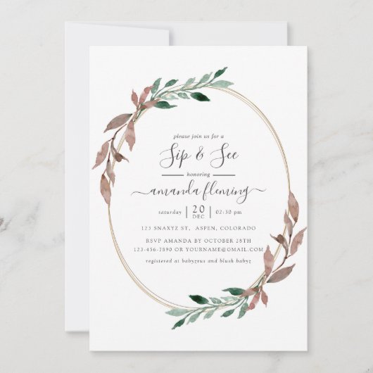 Waterverf Rustic Greenery Winter Sip en Zie Kaart (Voorkant)